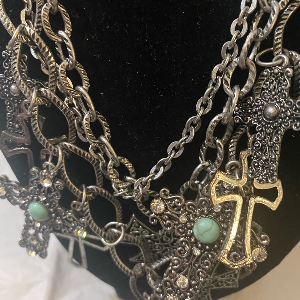 Napier Large Gunmetal Multi-cross Pendant Necklace - Picture 3 of 7